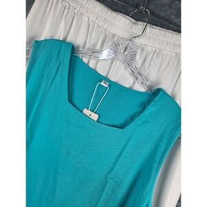 New Teal White Ombre Wide Leg Pant Set XXL Sleeveless Tiered Top 2 Piece‎ Summer
